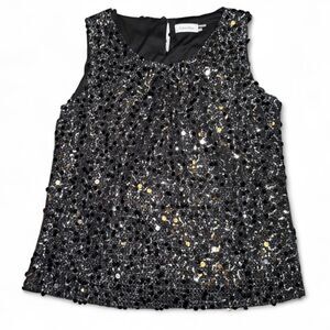 Calvin Klein Women’s XL Sparkly Sequin Sleeveless Top Black Silver Gold Party Bl